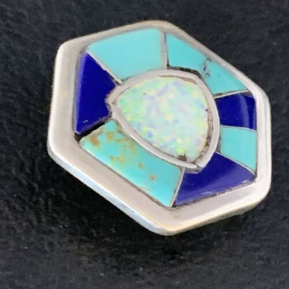 Navajo Blue Turquoise Lapis Opal Necklace Pin | Sterling Silver | 1" | Authentic Native American Handmade | 13697