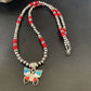 Opal Inlay Butterfly Pendant | Navajo Sterling Silver | Coral & Turquoise | 21" | 12582
