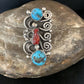 Navajo Kingman Turquoise Coral Ring | Authentic Native American Sterling Silver | Multi-Stone | Sz 8 | 14129