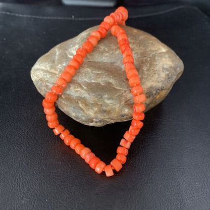 Women's Navajo | Orange Bamboo Coral | 6mm Bead | Sterling Silver | Necklace 17" | Handmade | 13525