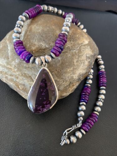 Navajo Pearls Purple Sugilite Necklace Pendant | Sterling Silver | Authentic Native American Handmade | 10329