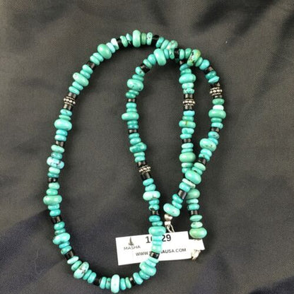 Navajo Blue Turquoise Spiny Oyster Necklace | Sterling Silver | 19" | Authentic Native American Handmade | 10129 - Masha USA