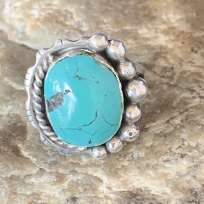 Navajo Blue Spiderweb Turquoise Ring | Sterling Silver | Sz 8.5 | Authentic Native American Handmade | 13527