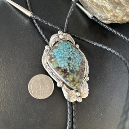 Bolo Tie | Blue Spiderweb Turquoise | Sterling Silver | Navajo | Handmade Southwestern Jewelry | 14255
