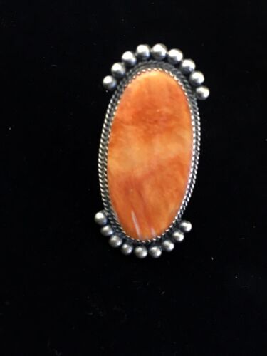 Navajo Orange Spiny Oyster Ring | Sterling Silver | Sz 9 | Authentic Native American Handmade | 10071