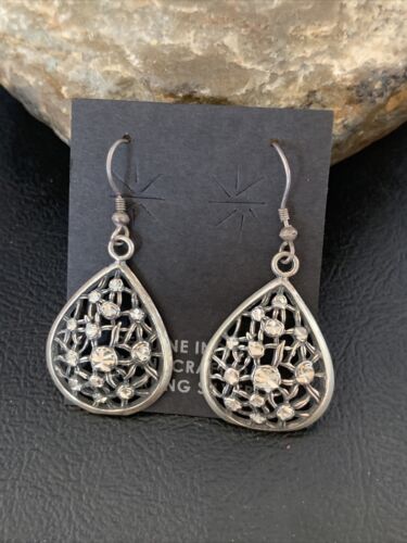 Old Pawn Southwestern Sterling Silver Dangle Earrings | Diamond Cut | 1" | 12987