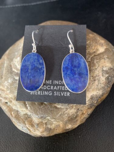 Native American Blue Lapis Lazuli Dangle Drop Earrings | Sterling Silver | 1" | 14091