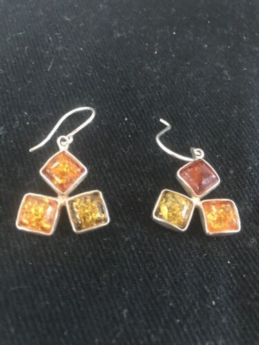 Southwestern Navajo Gold Amber Earrings | Sterling Silver Handmade | 1" | 13105