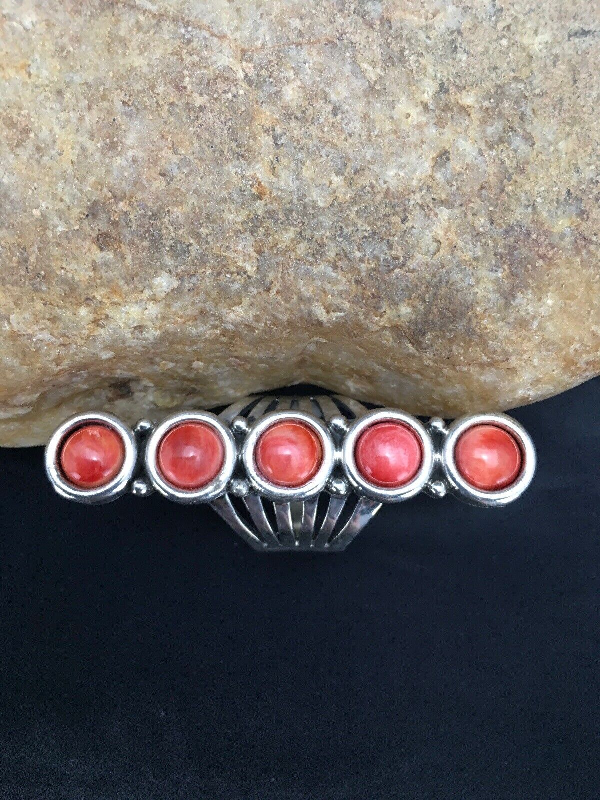 Navajo Red Spiny Oyster Cluster Ring | Authentic Native American Sterling Silver | Multi-Stone | Sz 8.75 | 2586