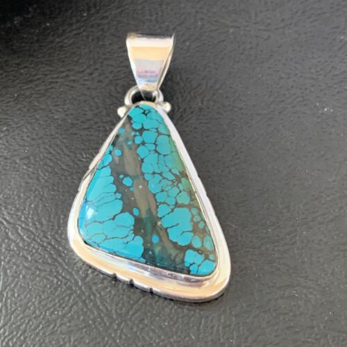 Navajo Men's Pendant | Sterling Silver Spiderweb Turquoise | 2" | Authentic Native American Handmade | 10756