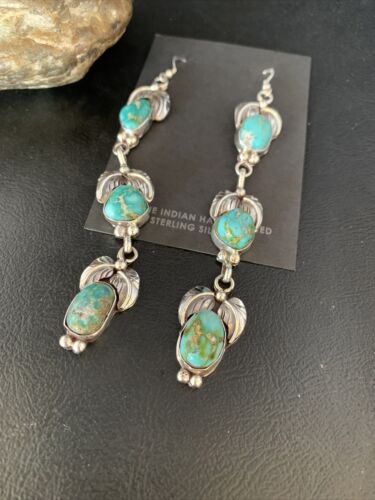 Navajo Sonoran Gold Turquoise Earrings | Sterling Silver | 3 Dangle | Authentic Native American Handmade | 13926