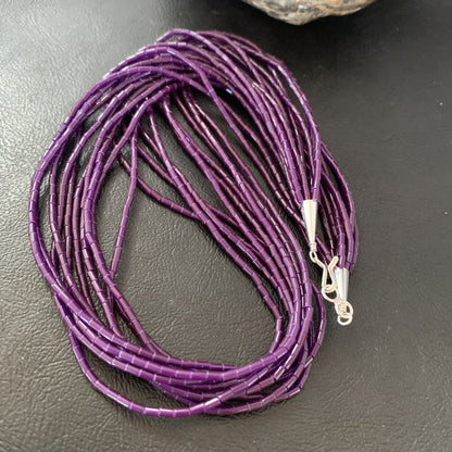 Navajo Sugilite Heishi Necklace | 10-Strand Sterling Tube | 20" | Native American Jewelry 02234