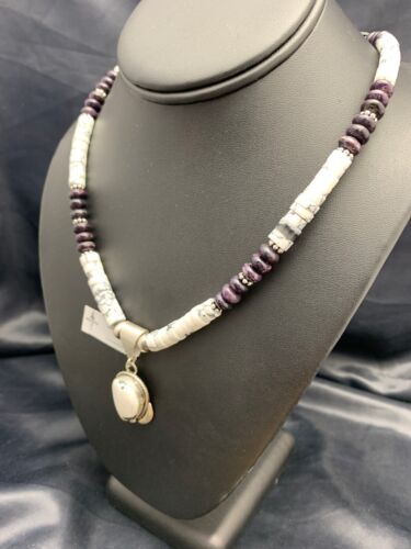 Navajo Purple Sugilite Howlite Bead Necklace | Sterling Silver | 22" | Authentic Native American Handmade | 2870