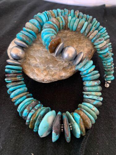 Authentic Navajo Sterling Silver & Turquoise Graduated Necklace | 18" | Native American Jewelry | 4241
