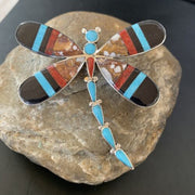 Zuni Wild Horse Turquoise Inlay Dragonfly Pin Pendant | Sterling Silver | 2077
