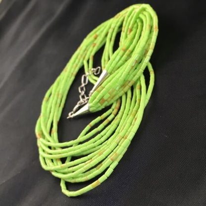 Navajo Green Gaspeite Heishi Necklace | 10 Strand | Sterling Silver | 17" | 10256