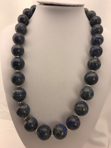 Authentic Native American Handmade | Navajo Sterling Silver Denim Lapis Bead Necklace | 20" | 16mm