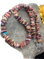 Navajo Red Spiny Oyster Turquoise Necklace | Sterling Silver | Authentic Native American Handmade | 18" | 1812