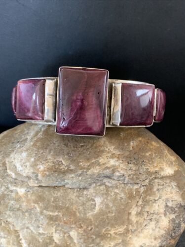 Navajo Purple Spiny Oyster Row Cuff Bracelet | Sterling Silver | Authentic Native American Handmade | 1407