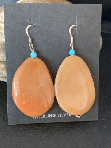 Navajo Tan Jasper and Blue Turquoise Earrings | Sterling Silver | Authentic Native American Handmade | 13103