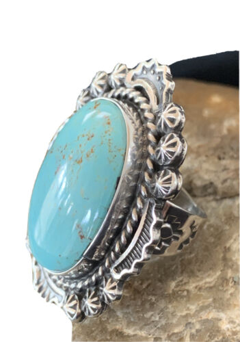 Southwestern Navajo Blue Kingman Turquoise Ring | Sterling Silver | Sz 9 | 01643
