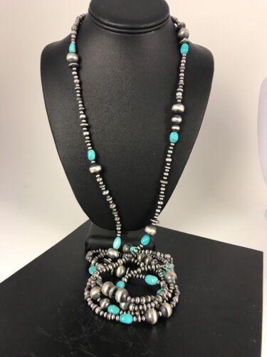 Navajo Pearls Sleeping Beauty Turquoise Necklace | 70" Single Strand | Sterling Silver | Southwestern | 8051