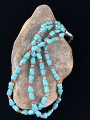 Native American Sterling Silver Blue Turquoise Spiny Oyster Necklace | 18" | 10062