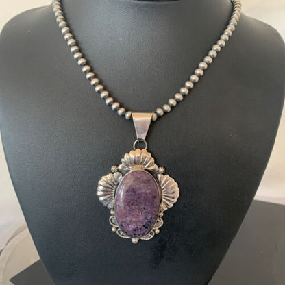 Men's Navajo Pearls Necklace | Sterling Silver Purple Sugilite Pendant | Authentic Native American Handmade | 1537