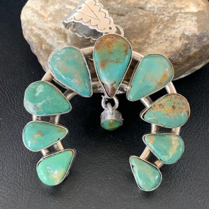 Navajo Green Royston Turquoise Pendant | Authentic Native American Sterling Silver | Naja | 12104 - Masha USA