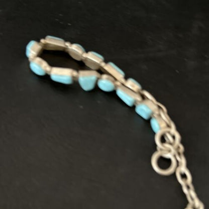 Southwestern Old Pawn Blue Turquoise Link Bracelet | 8" | Sterling Silver | 14260