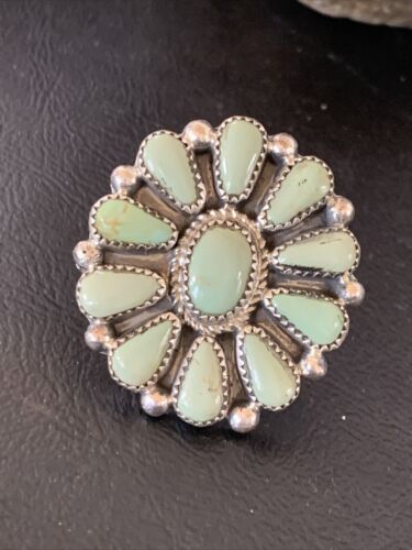 Navajo Green Turquoise Cluster Ring | Authentic Native American Sterling Silver | Multi-Stone | Sz 9 | 12195