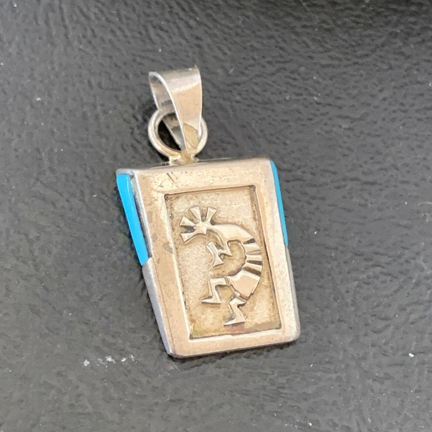 Navajo Kokopelli Stamp Turquoise Pendant | Sterling Silver | Authentic Native American Handmade | 10959