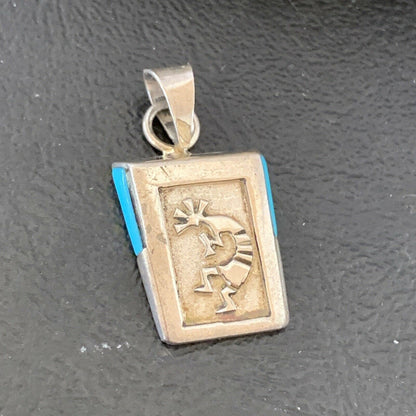 Navajo Kokopelli Stamp Turquoise Pendant | Sterling Silver | Authentic Native American Handmade | 10959 - Masha USA