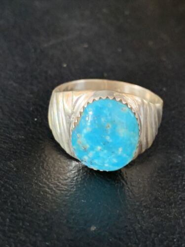 Southwestern Navajo Blue Kingman Turquoise Ring | Sterling Silver | Sz 10 | 14153