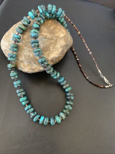 Navajo Pearl Spiderweb Blue Turquoise Shell Necklace | Sterling Silver | 26" | Authentic Native American Handmade | 12539