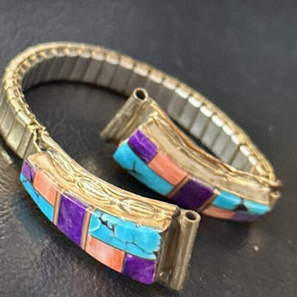 Navajo Turquoise Sugilite Inlay Watch Tips | Sterling Silver & Gold-Filled | Authentic Native American Jewelry | 14399