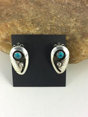Navajo Blue Turquoise Clip-On Earrings | Sterling Silver | Authentic Native American Handmade | 8864