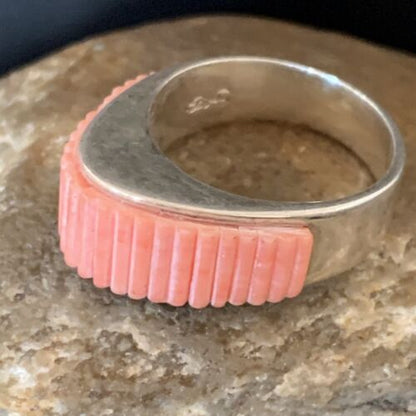 Navajo Pink Coral Inlay Band Ring | Sz 7 | Authentic Native American Handmade | 12411 - Masha USA