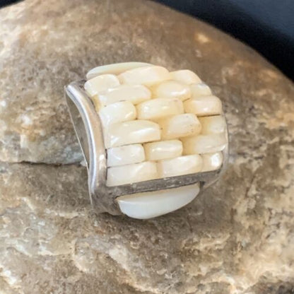 Native American White Mother of Pearl Inlay Ring | Navajo Sterling Silver | Sz 7 | 12863 - Masha USA