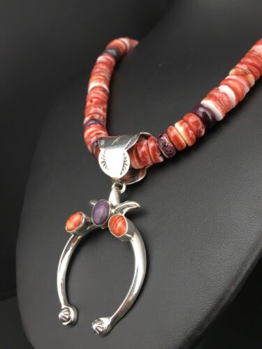 Navajo Spiny Oyster Naja Necklace | Sterling Silver Pendant | 22" | Authentic Native American Handmade | 1275