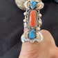 Navajo Kingman Turquoise & Coral Ring | Authentic Native American Sterling Silver | Multi-Stone | Sz 10 | 1292