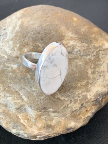 Navajo White Howlite Ring | Sterling Silver | Sz 6.5 | Authentic Native American Handmade | 11607