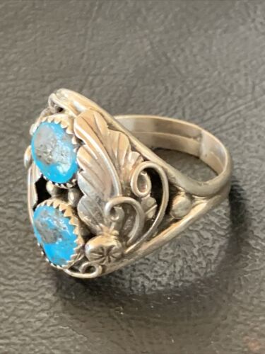 Navajo Blue Kingman Turquoise Feather Ring | Authentic Native American Sterling Silver | Multi-Stone | Sz 11.5 | 12224