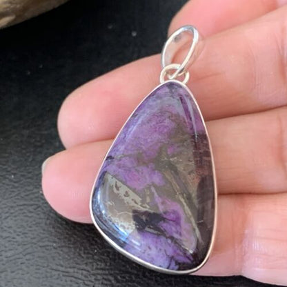 Navajo Pearls Purple Sugilite Pendant | Sterling Silver | 1.50" | Authentic Native American Handmade | 10927