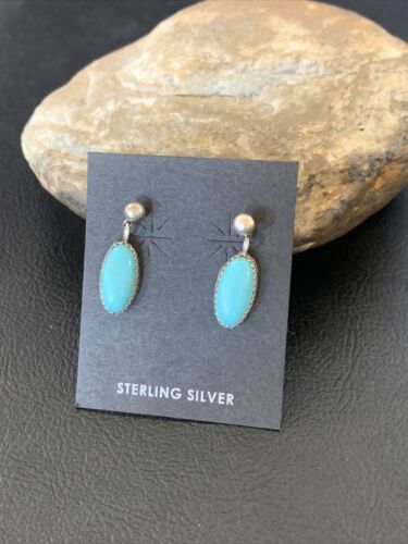 Blue Turquoise Dangle Post Earrings | Sterling Silver | 0.50" | 12713