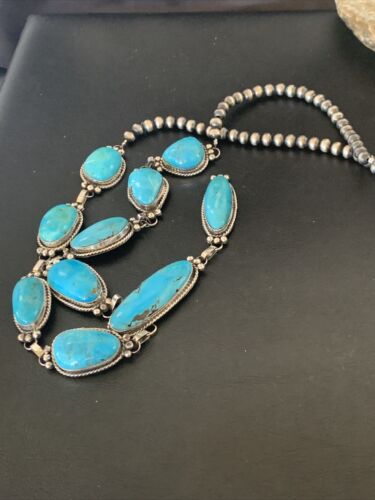 Navajo Kingman Turquoise Lariat Necklace | Sterling Silver | Authentic Native American Handmade | 11571