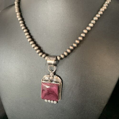 Navajo Purple Spiny Necklace Pendant | Sterling Silver | Authentic Native American Handmade | 13625