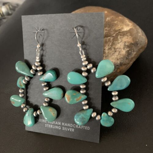 Navajo Green Cluster Turquoise Bead Earrings | Sterling Silver | Authentic Native American Handmade | 13326