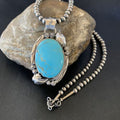 Navajo Pearl Blue Kingman Turquoise Necklace Pendant | Sterling Silver | Authentic Native American Handmade | 12287