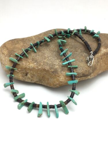 Navajo Green Turquoise & Bone Bead Necklace | Sterling Silver | 20" | Authentic Native American Handmade | 3281